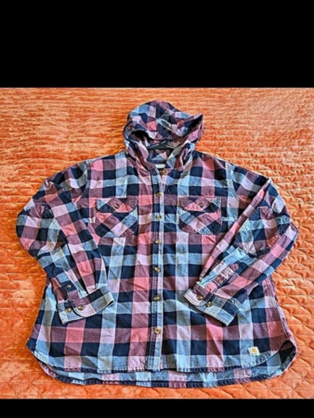 Carhartt R01 Plaid Hooded Shirt Jacket Pink Black Large Women's 12/14 Xlnt.cond